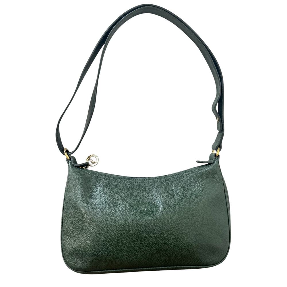 Longchamp Le Foulonne Vintage Green Leather Baguette Convertible Shoulder Bag